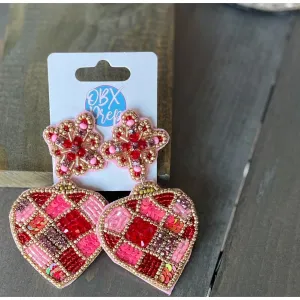 Glam Ornament Red Christmas Beaded Earrings.