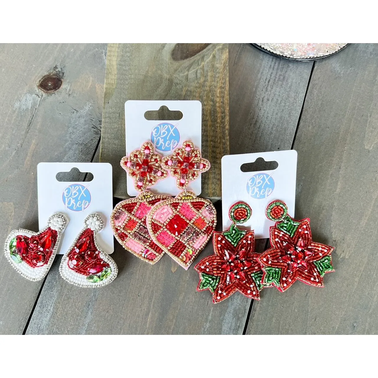 Glam Ornament Red Christmas Beaded Earrings.