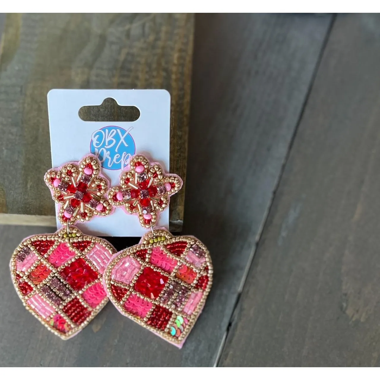 Glam Ornament Red Christmas Beaded Earrings.