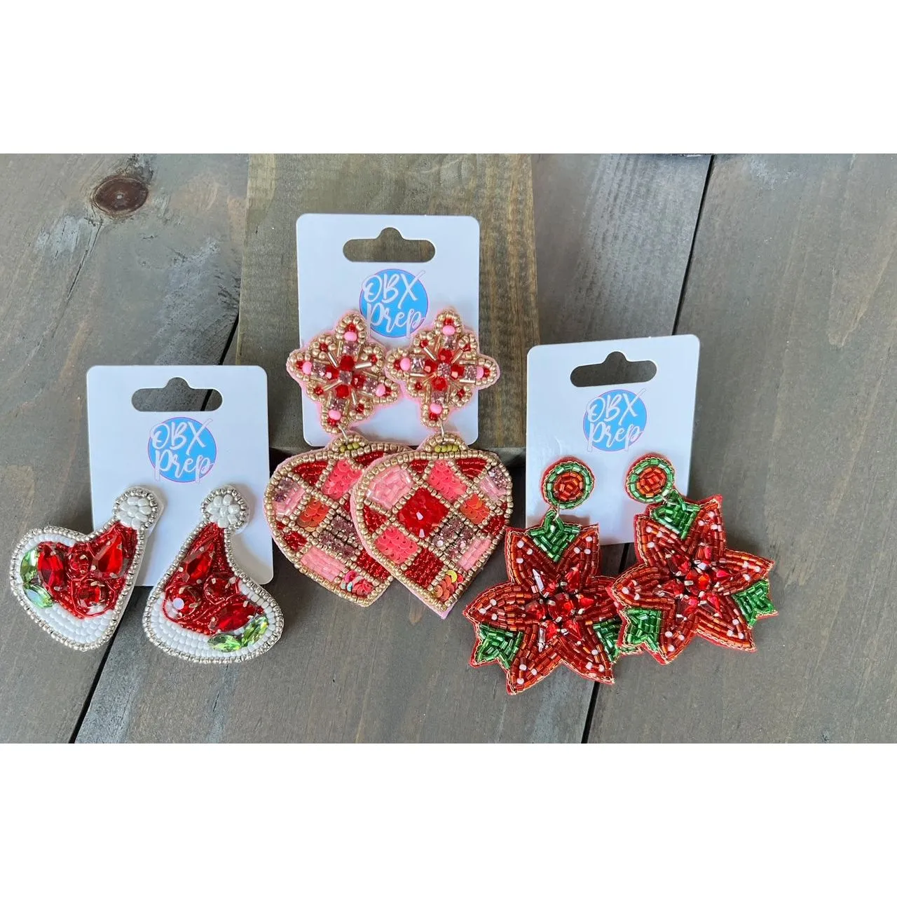 Glam Ornament Red Christmas Beaded Earrings.