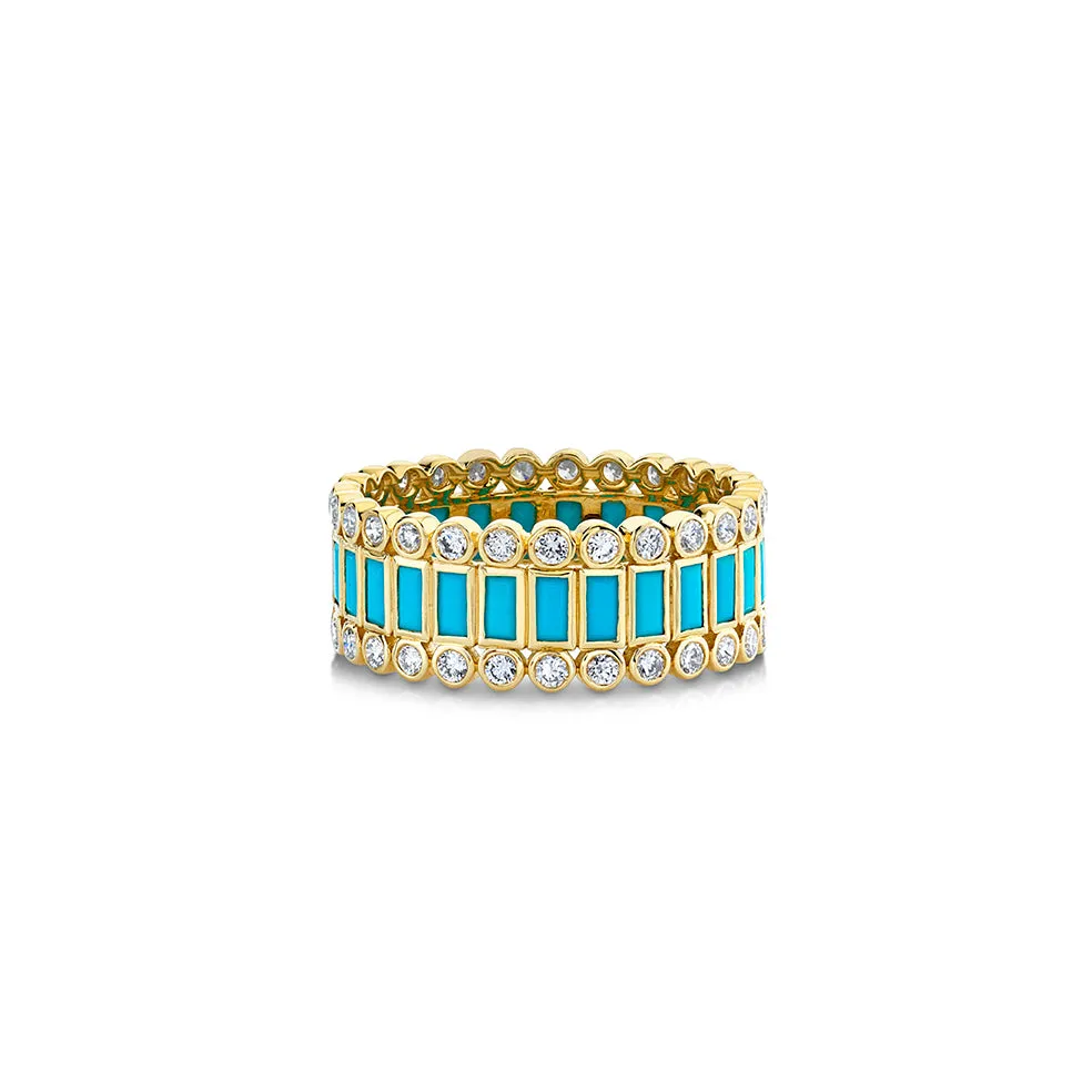 Gold Baguette & Round Bezel Stacked Eternity Ring