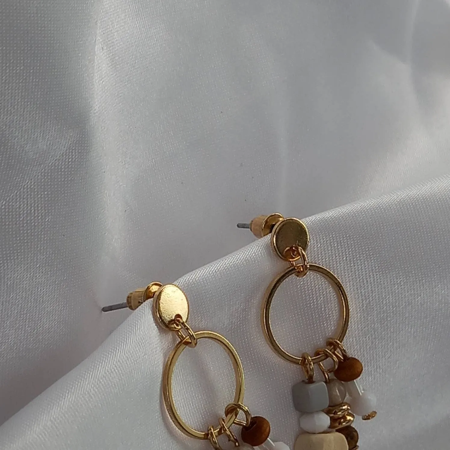 Gold Beaded Drop Earrings -Beaded Jewellery,Small Beaded Earrings,Small Gold Earrings In The UK,Wooden Bead Earrings,Wooden Beaded Jewellery