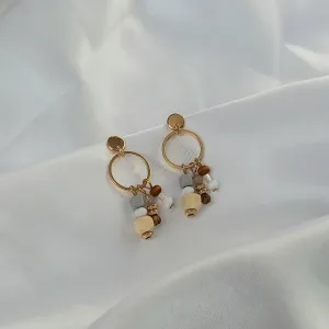 Gold Beaded Drop Earrings -Beaded Jewellery,Small Beaded Earrings,Small Gold Earrings In The UK,Wooden Bead Earrings,Wooden Beaded Jewellery