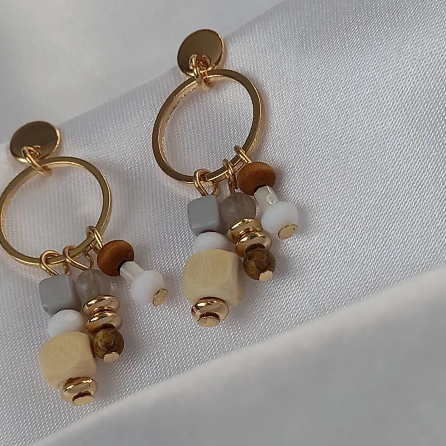 Gold Beaded Drop Earrings -Beaded Jewellery,Small Beaded Earrings,Small Gold Earrings In The UK,Wooden Bead Earrings,Wooden Beaded Jewellery