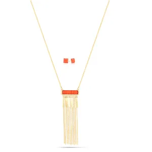 GOLD CORAL RESIN TASSEL NECKLACES #SWR-CP2011COR (OH22)