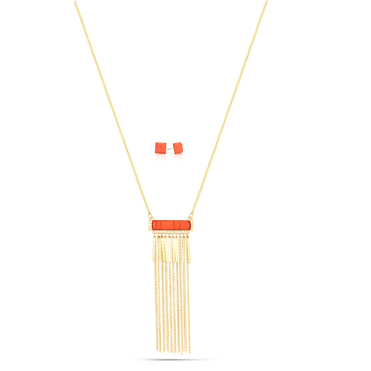 GOLD CORAL RESIN TASSEL NECKLACES #SWR-CP2011COR (OH22)