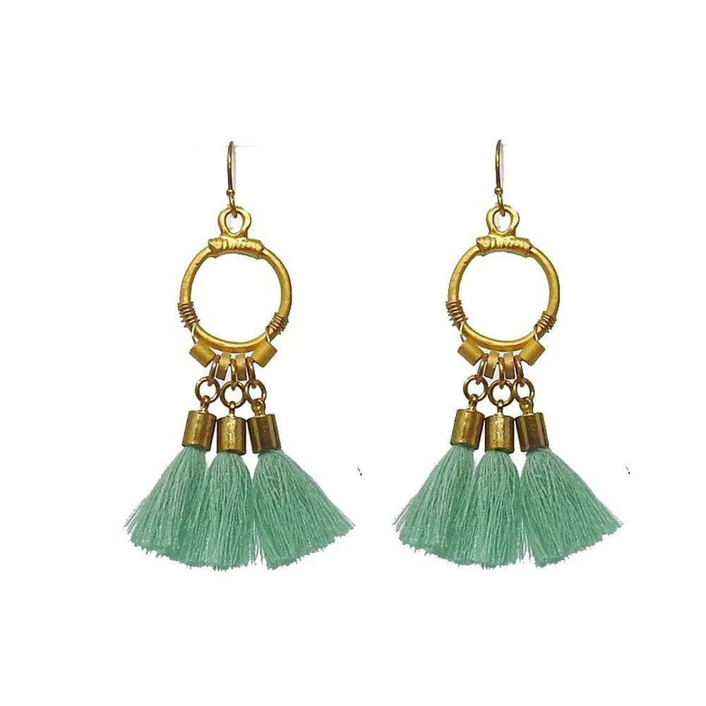 Gold Dangle Tassel Earrings