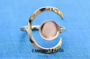 Gold Filled Hammered Crescent Moon Open Adjustable 10mm Bezel Cup Ring blank