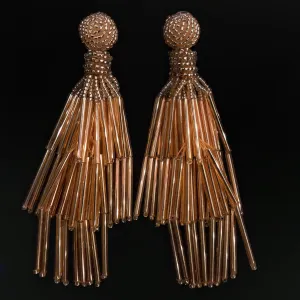 GOLD GLASS BEAD TASSEL EARRINGS