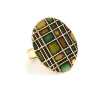 GOLD GREEN AND BROWN RESIN RING #221GN5201 (1B4)