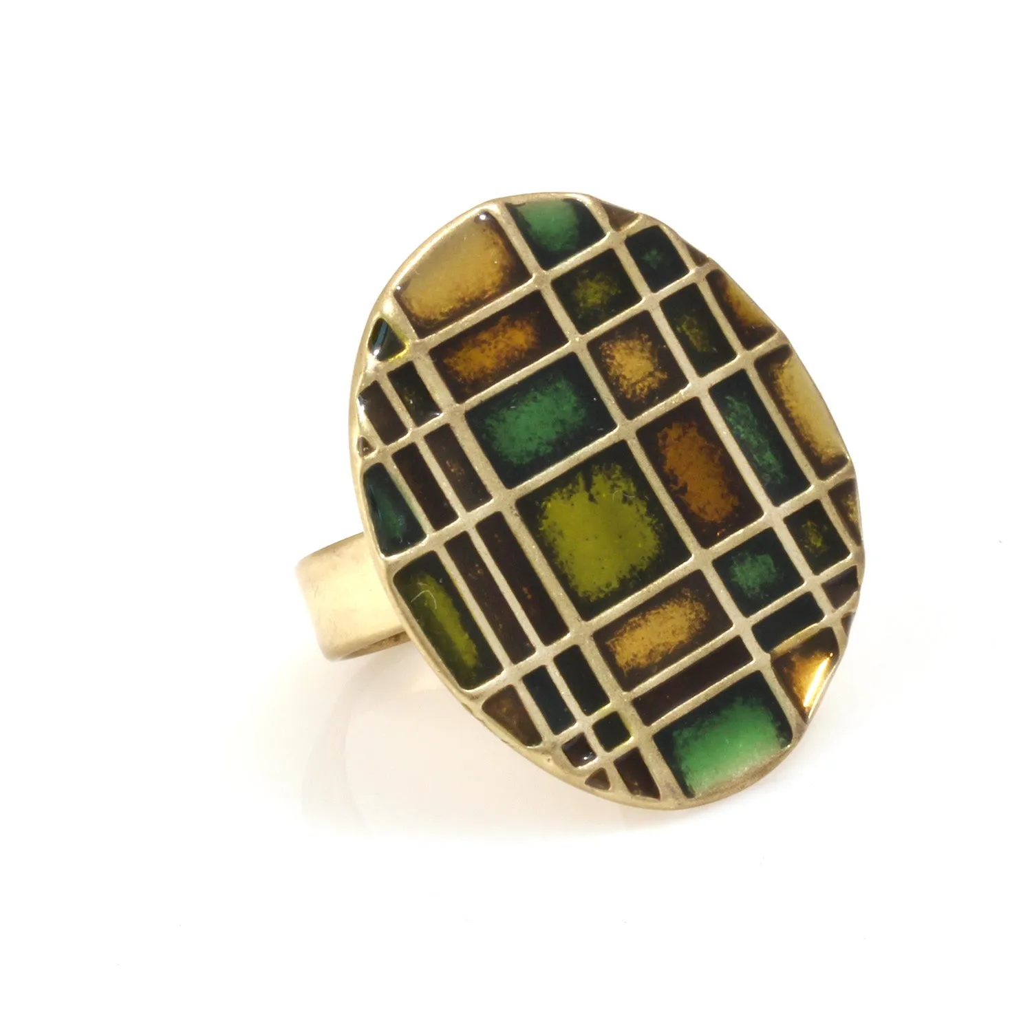 GOLD GREEN AND BROWN RESIN RING #221GN5201 (1B4)
