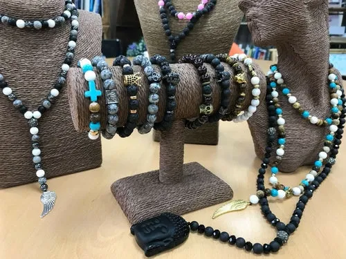 Gold Hamsa & Lava Stone Bracelet