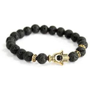 Gold Hamsa & Lava Stone Bracelet