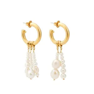 Gold Hoop Earrings with Freshwater Pearl Tassels | Detachable Charms for Versatile Styling