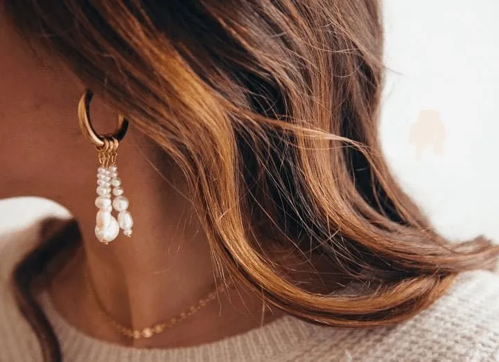 Gold Hoop Earrings with Freshwater Pearl Tassels | Detachable Charms for Versatile Styling