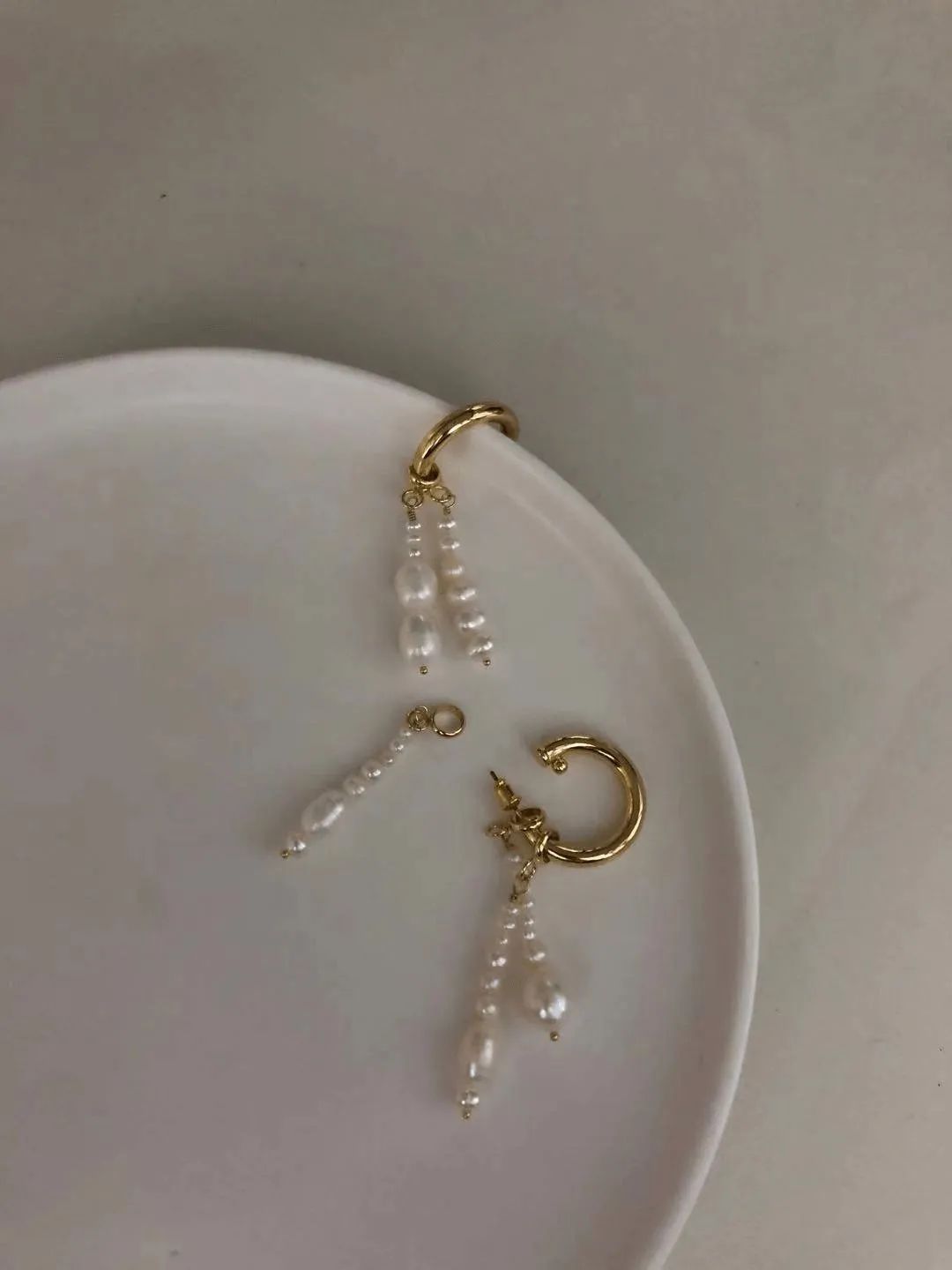 Gold Hoop Earrings with Freshwater Pearl Tassels | Detachable Charms for Versatile Styling