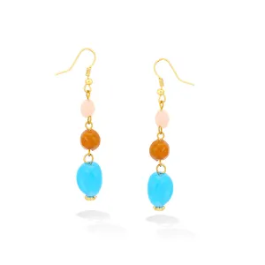 GOLD MULTI BLUE AND ORANGE STONE EARRINGS  #ER19111 (IG24/B292)