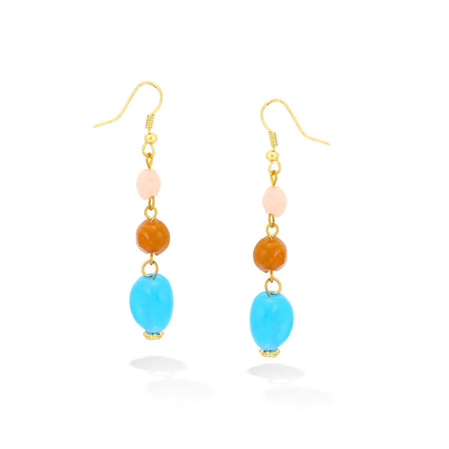 GOLD MULTI BLUE AND ORANGE STONE EARRINGS  #ER19111 (IG24/B292)
