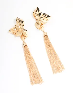 Gold Orchid Tassel Drop Earrings
