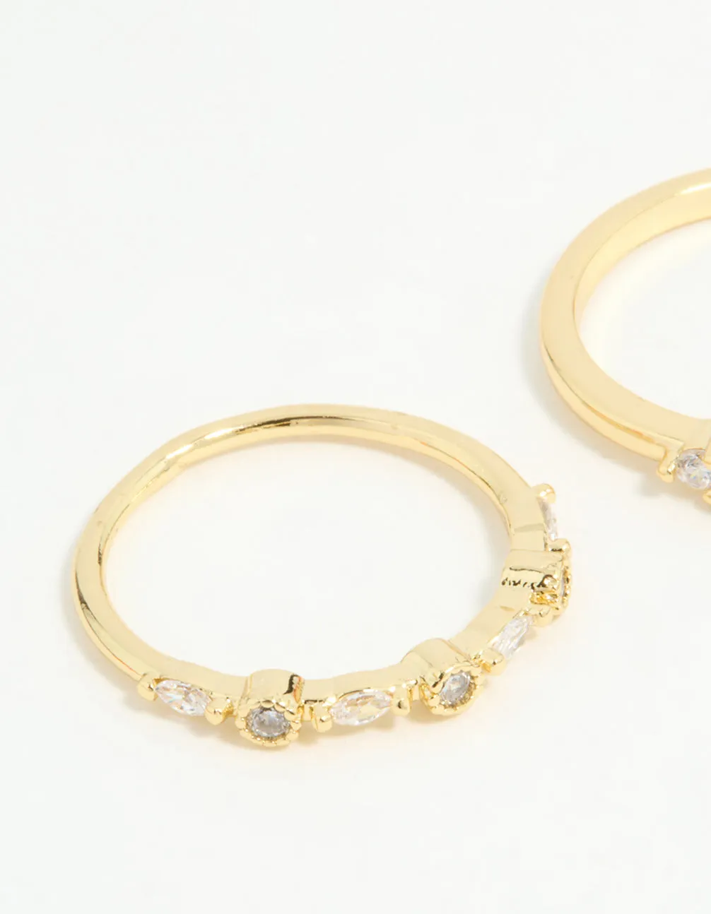 Gold Plated Baguette & Mini Round Rings 3-Pack