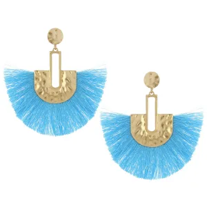 Gold Post Aqua Fabric Fun Fashion Tassel Earrings | EY9444GAQ