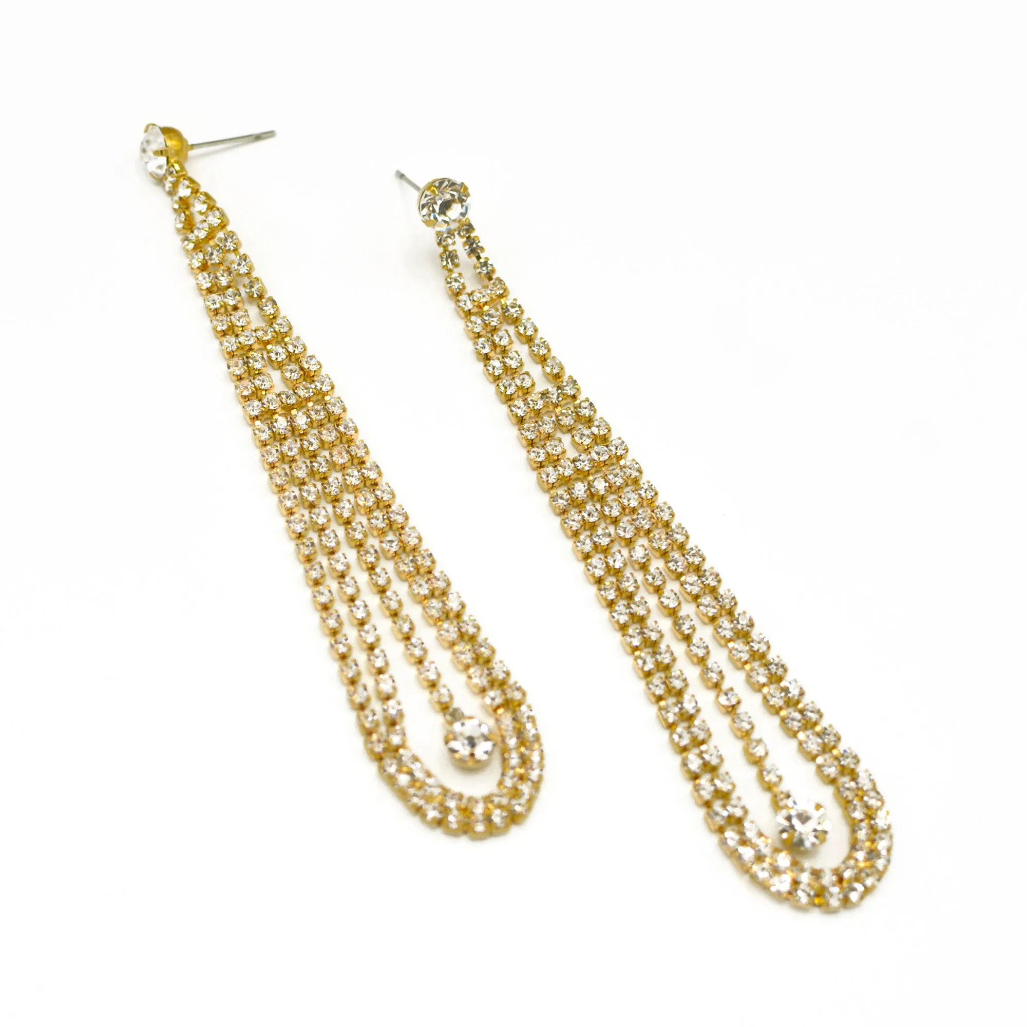 GOLD RHINESTONE CRYSTAL TASSEL  EARRINGS #SQXX-07010481G (IF13)