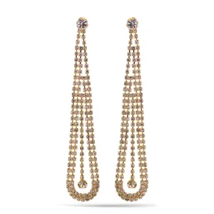 GOLD RHINESTONE CRYSTAL TASSEL  EARRINGS #SQXX-07010481G (IF13)