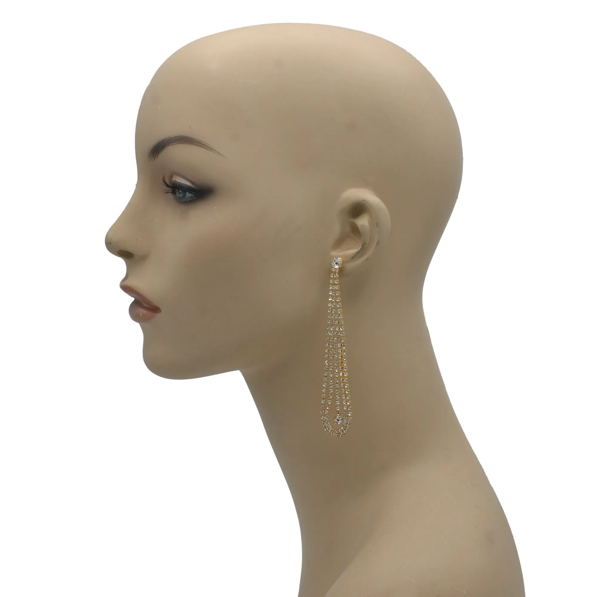 GOLD RHINESTONE CRYSTAL TASSEL  EARRINGS #SQXX-07010481G (IF13)