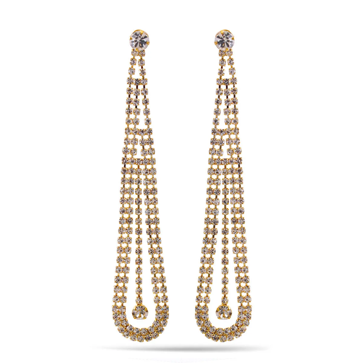 GOLD RHINESTONE CRYSTAL TASSEL  EARRINGS #SQXX-07010481G (IF13)
