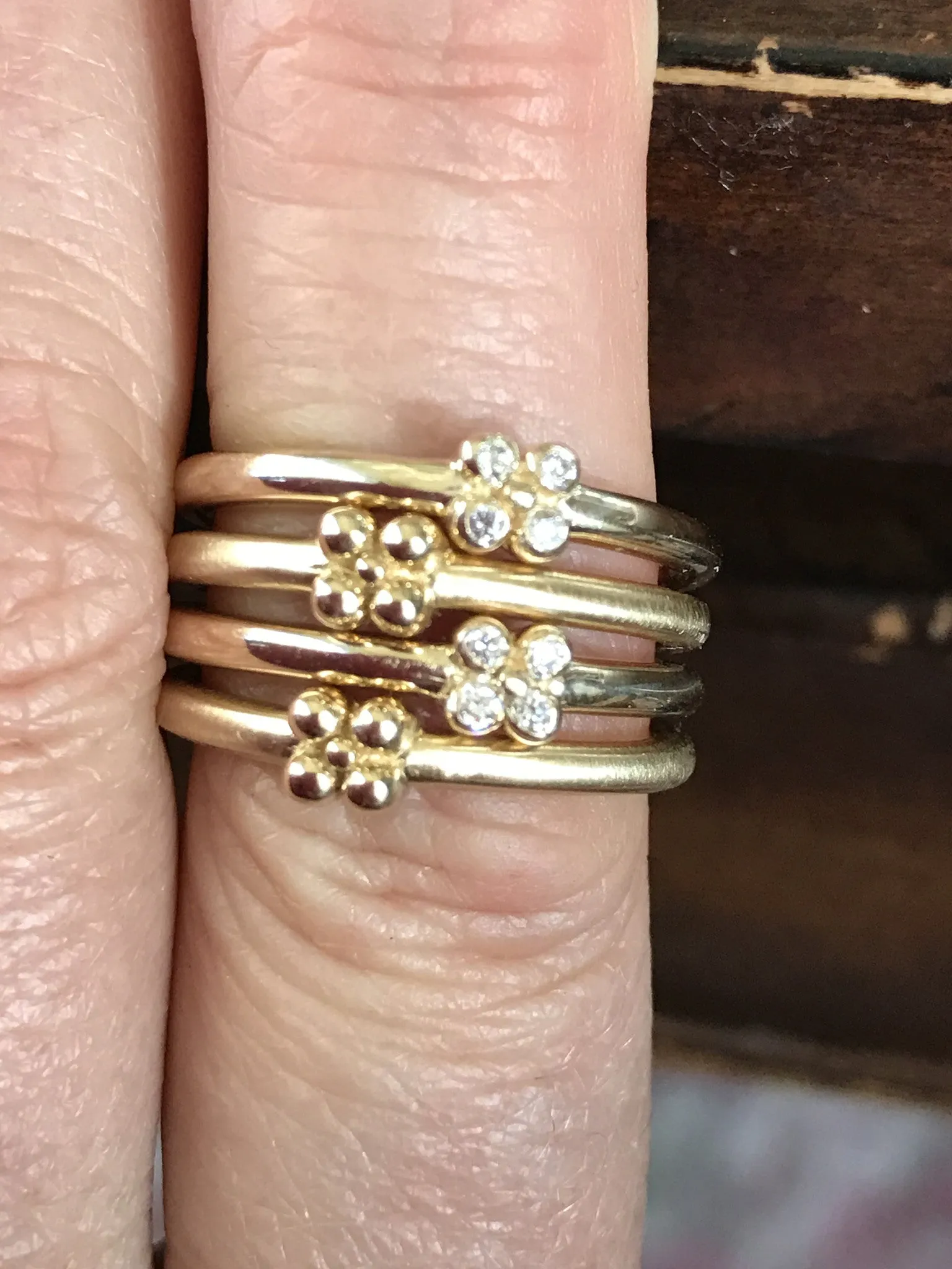Gold Tansy Stacking Band with Diamonds