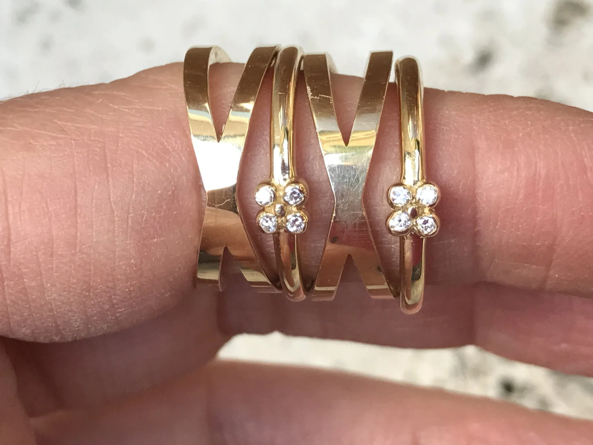 Gold Tansy Stacking Band with Diamonds