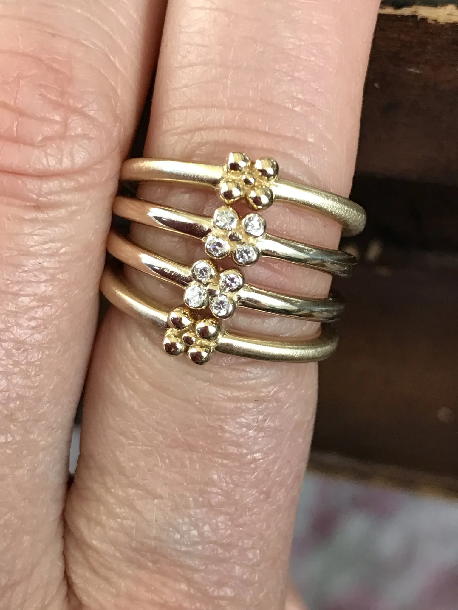 Gold Tansy Stacking Band with Diamonds