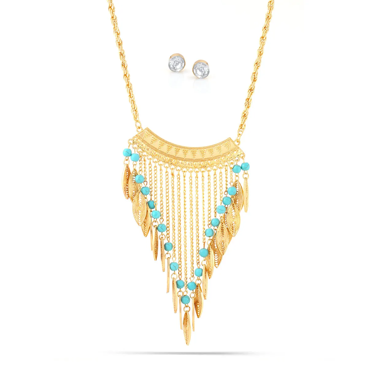 GOLD TURQUOISE TASSEL NECKLACES #SWR-CP1992 (OA7 OB7)