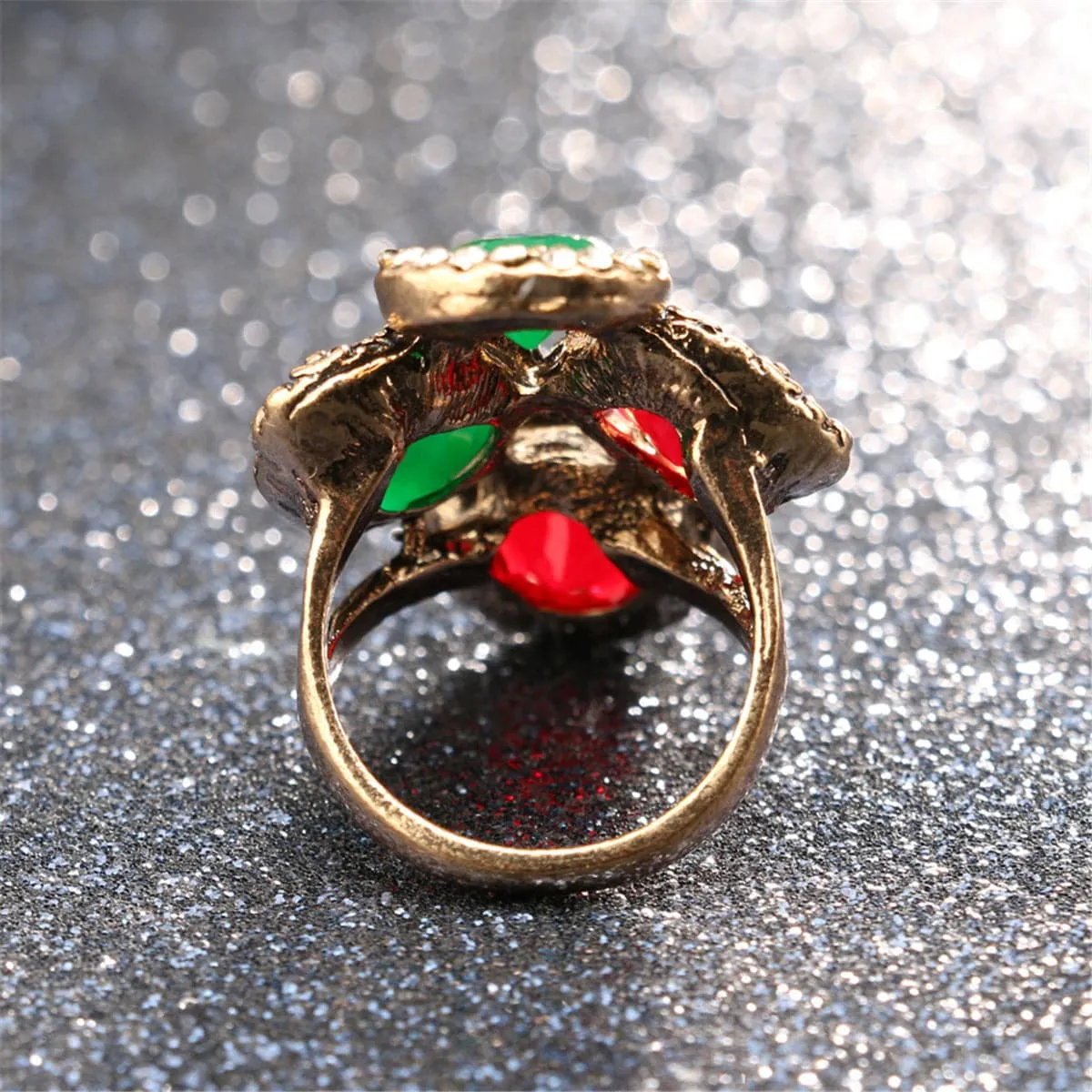 Green & Red Resin Cubic Zirconia Stacked Band Ring