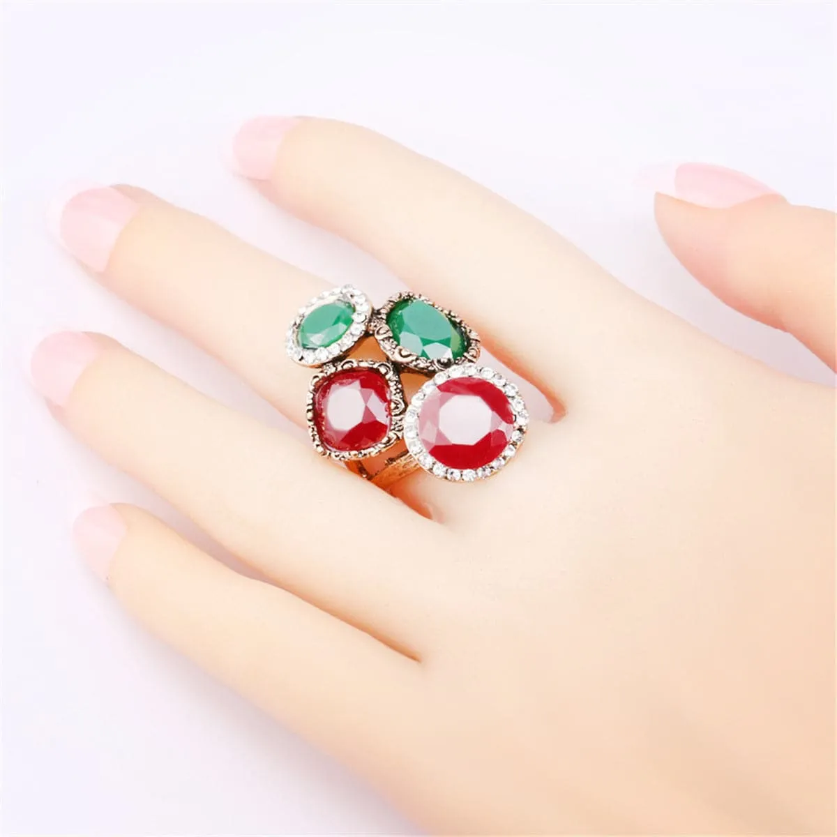 Green & Red Resin Cubic Zirconia Stacked Band Ring