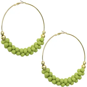 Green Barbell Beaded Hoop Earrings