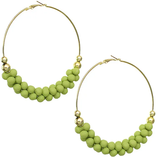 Green Barbell Beaded Hoop Earrings