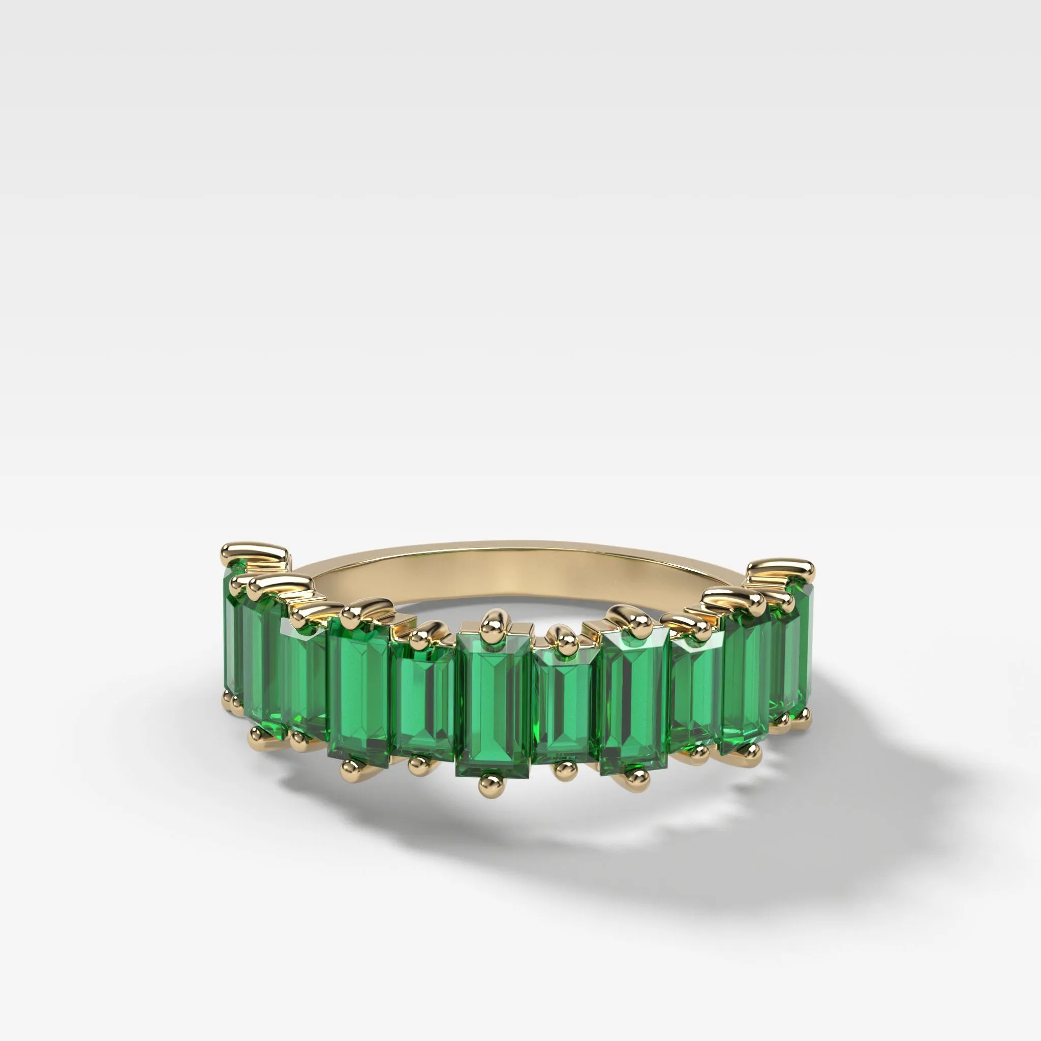 Green Emerald Baguette Wedding Band