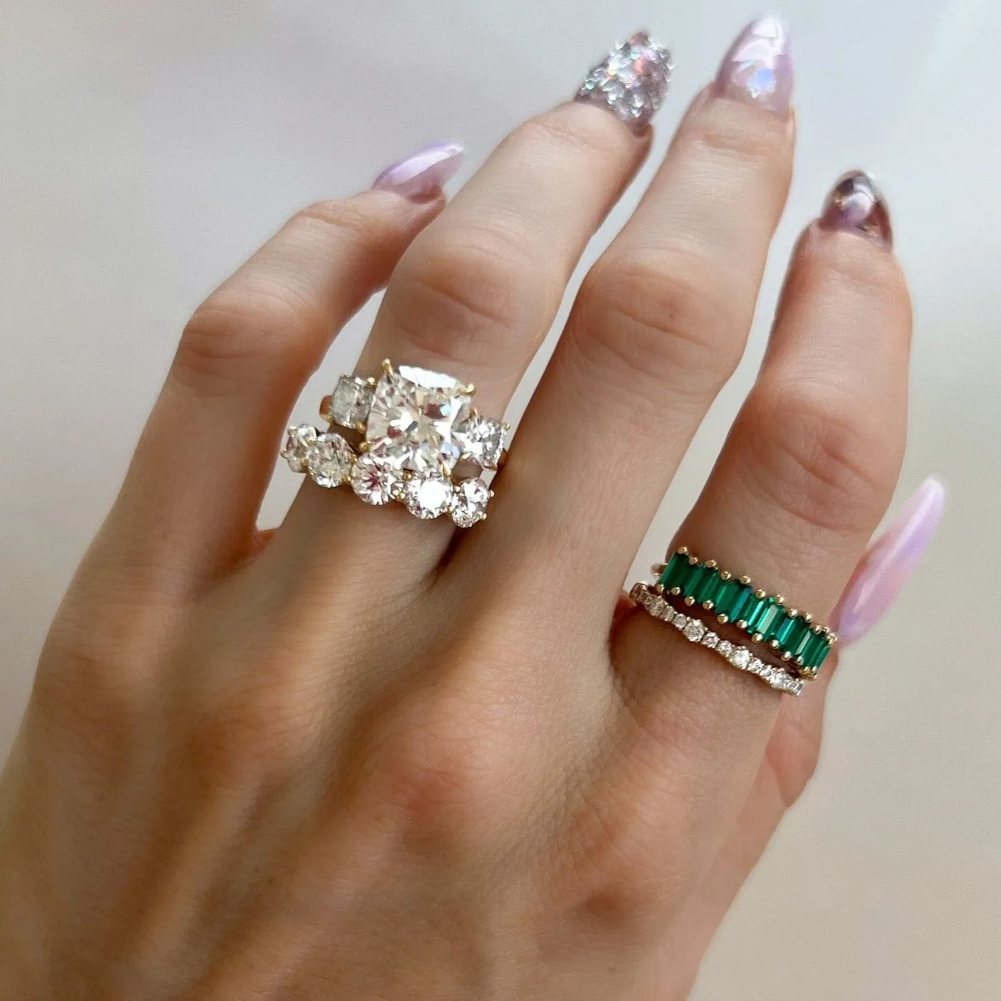 Green Emerald Baguette Wedding Band