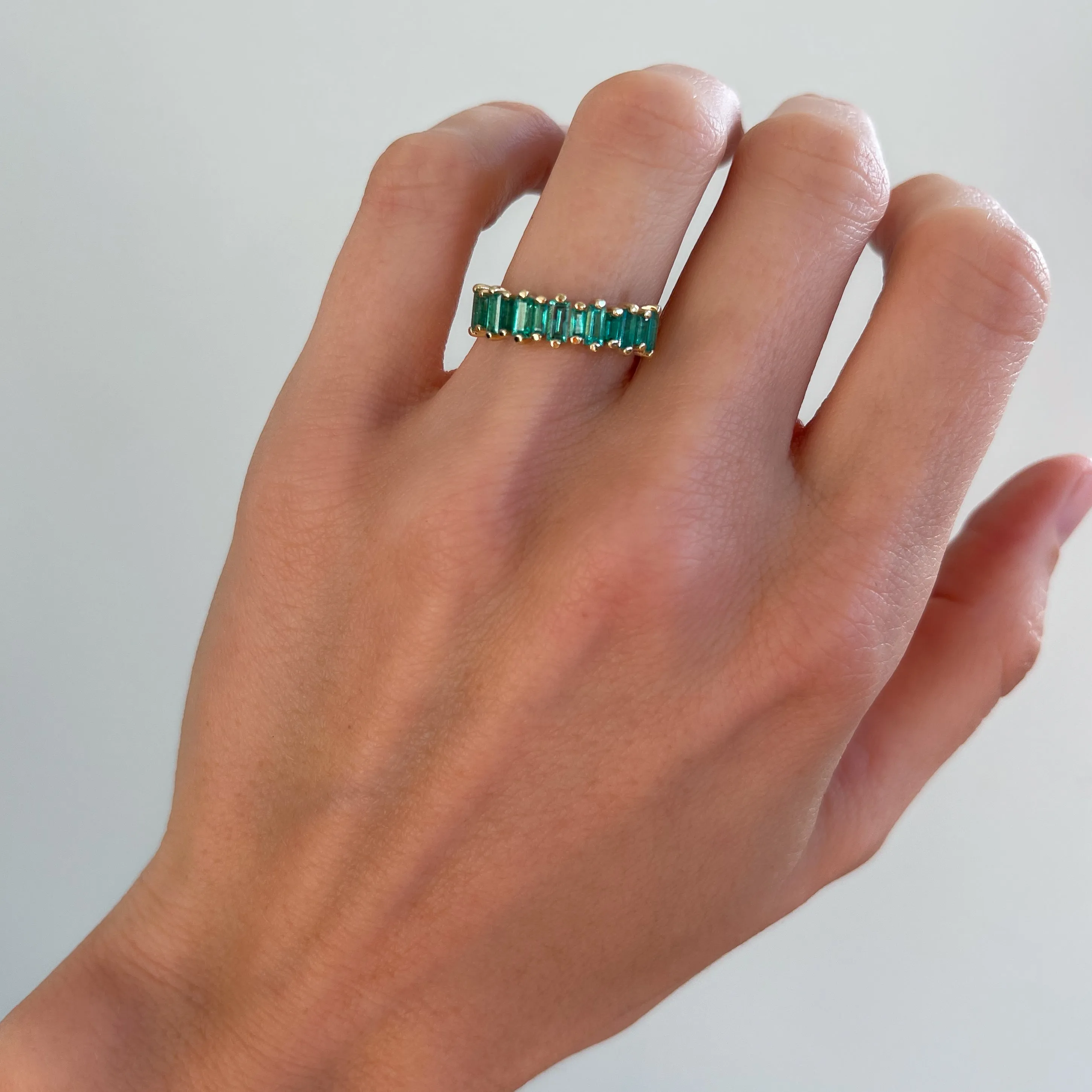 Green Emerald Baguette Wedding Band