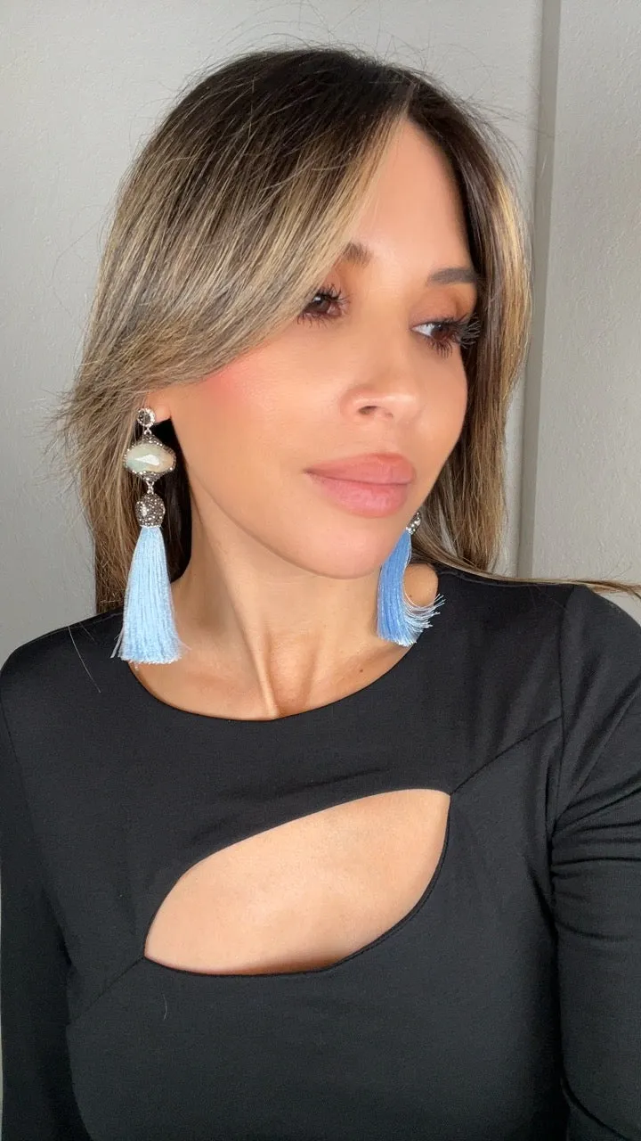 Grey Agate Statement Tassel Earring