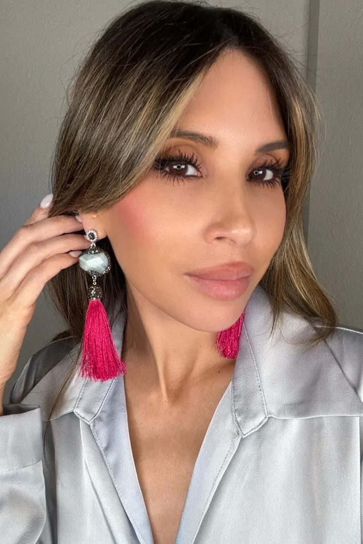 Grey Agate Statement Tassel Earring
