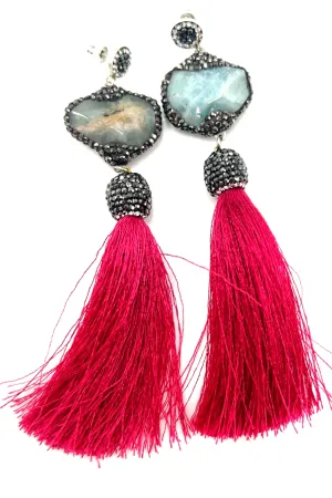 Grey Agate Statement Tassel Earring