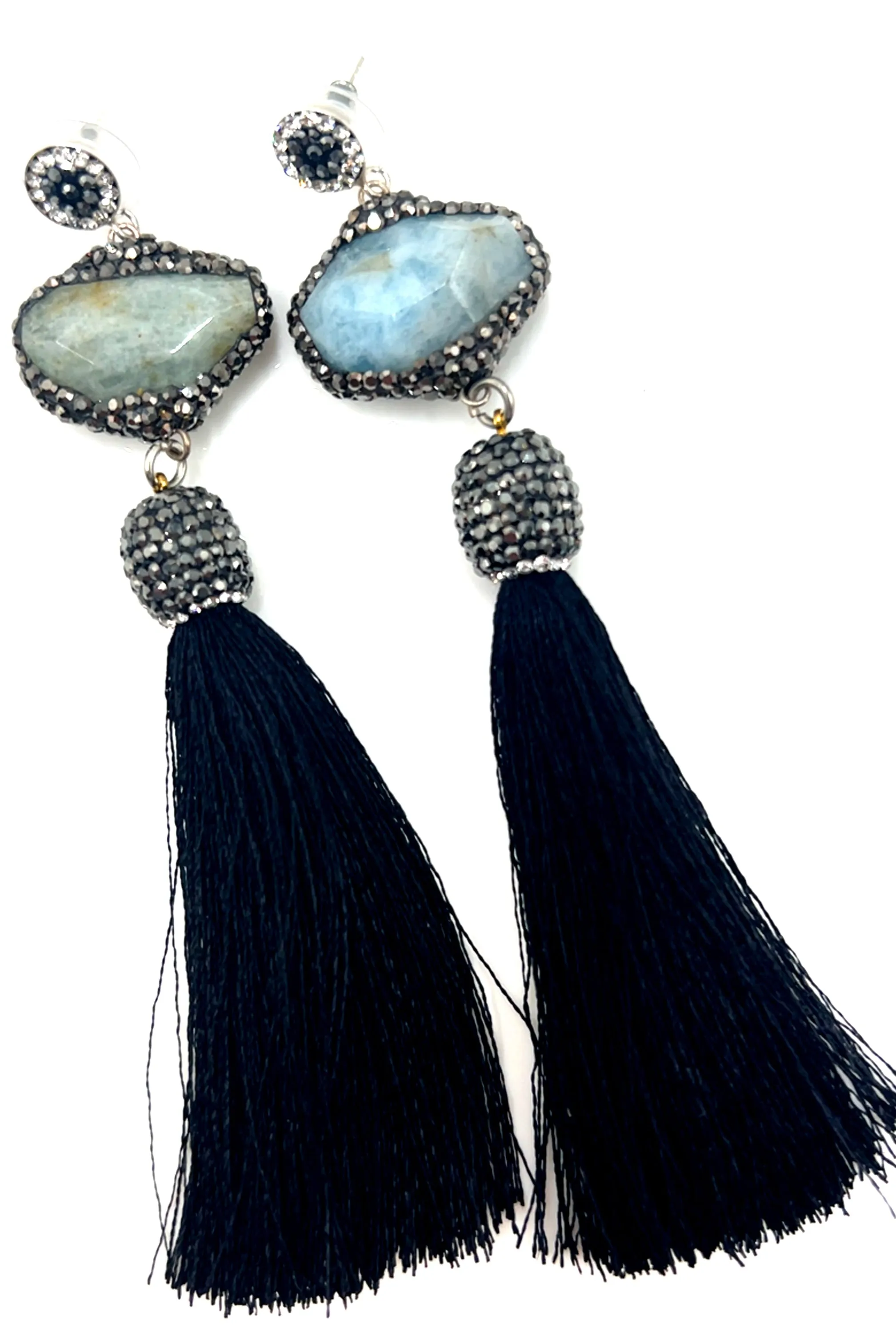 Grey Agate Statement Tassel Earring