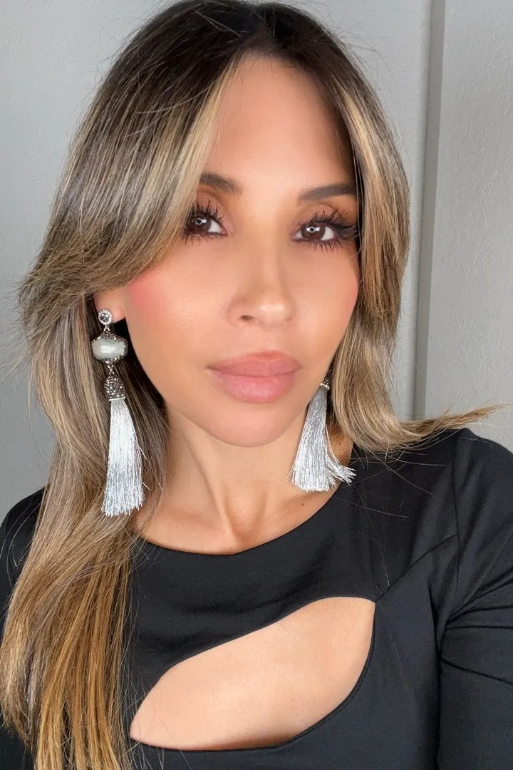 Grey Agate Statement Tassel Earring