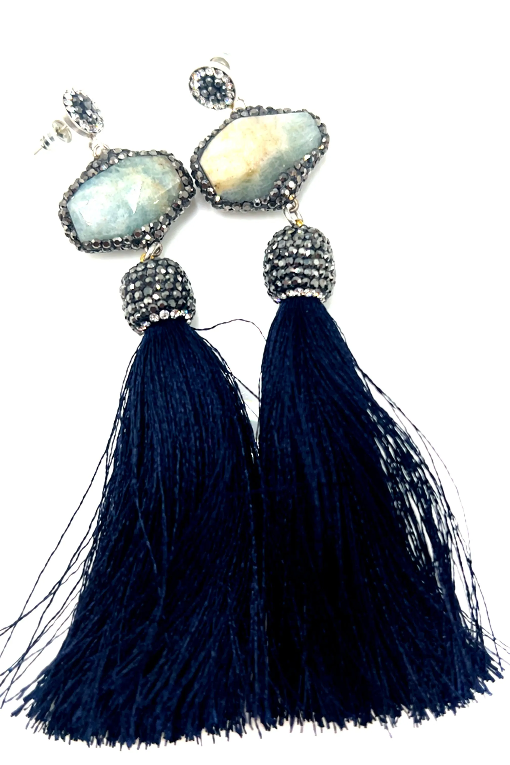 Grey Agate Statement Tassel Earring