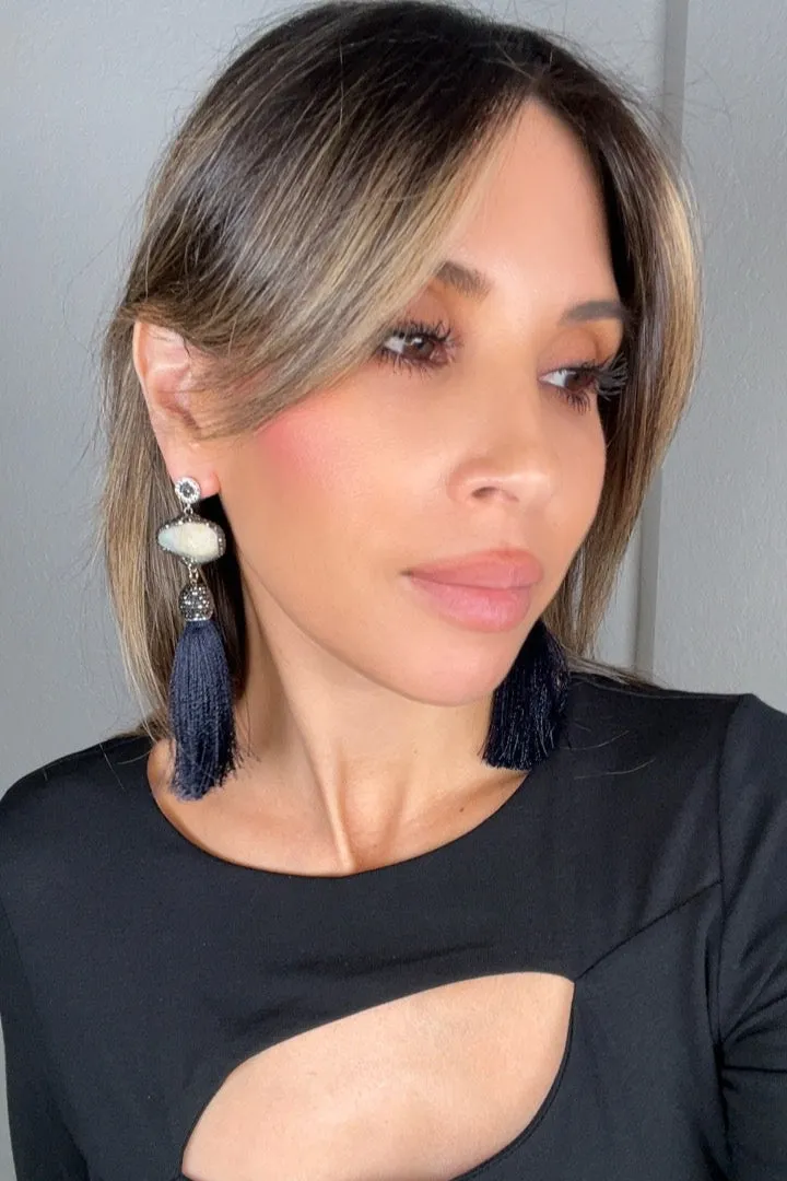 Grey Agate Statement Tassel Earring