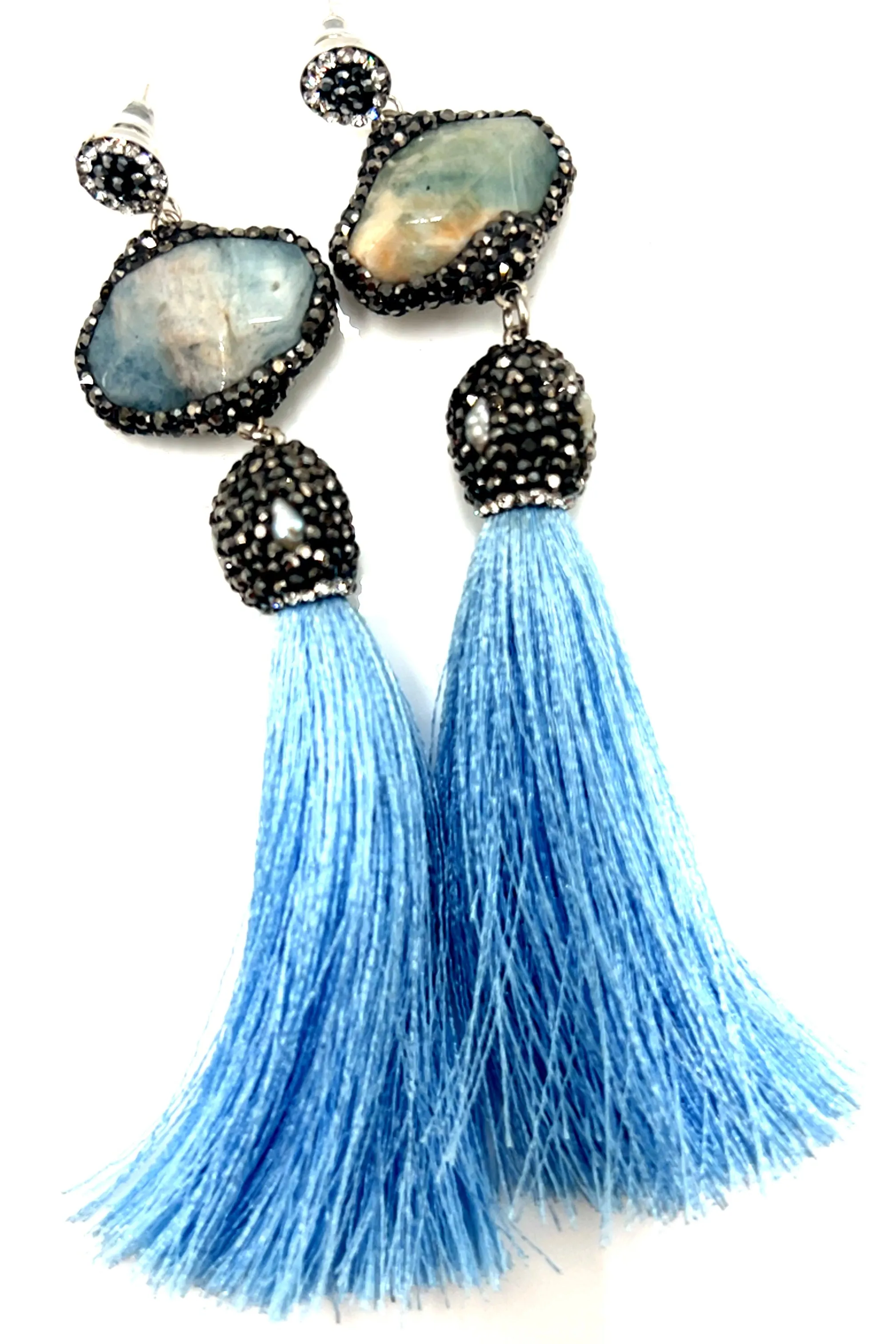 Grey Agate Statement Tassel Earring