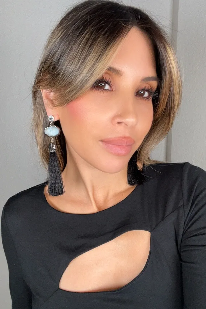 Grey Agate Statement Tassel Earring