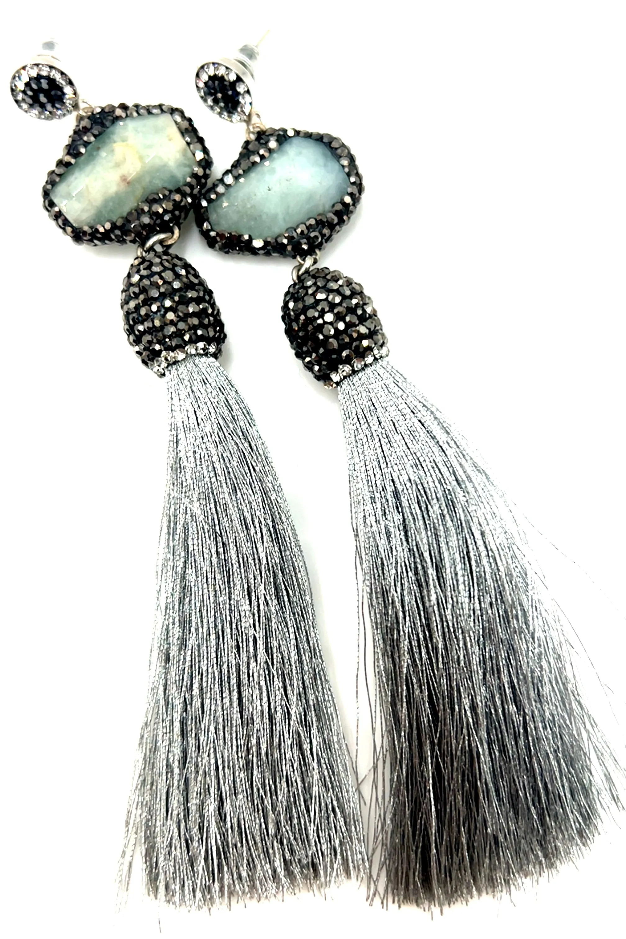 Grey Agate Statement Tassel Earring